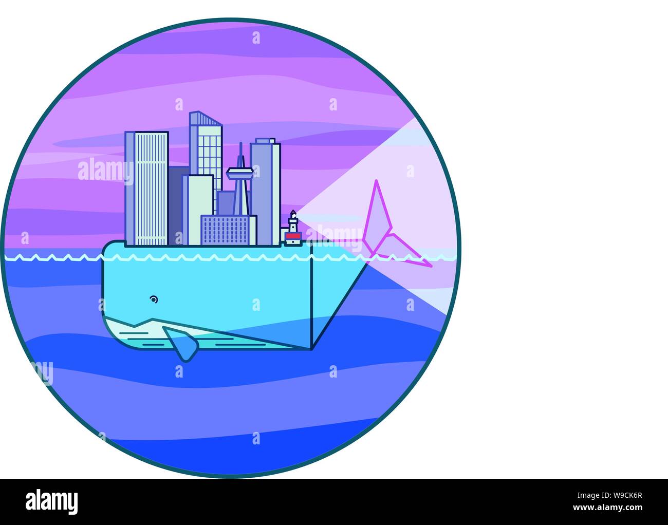 Giant whale swimming in the sea while carrying a city on it's back ...