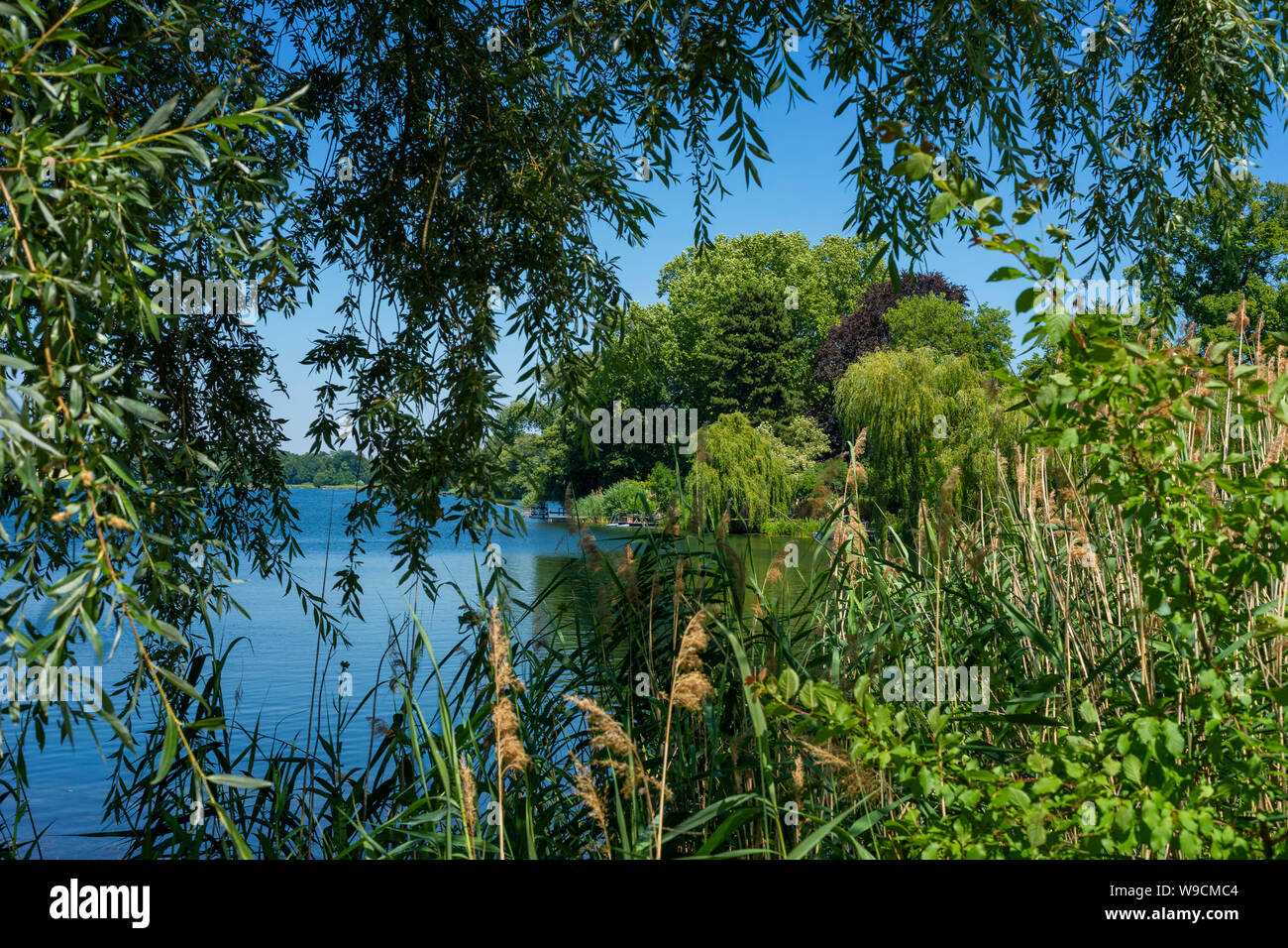 The Heiliger See between Potsdam and the Berlin-Vorstadt (Brandenburg + Berlin / Germany) in the summer of 2019. Stock Photo