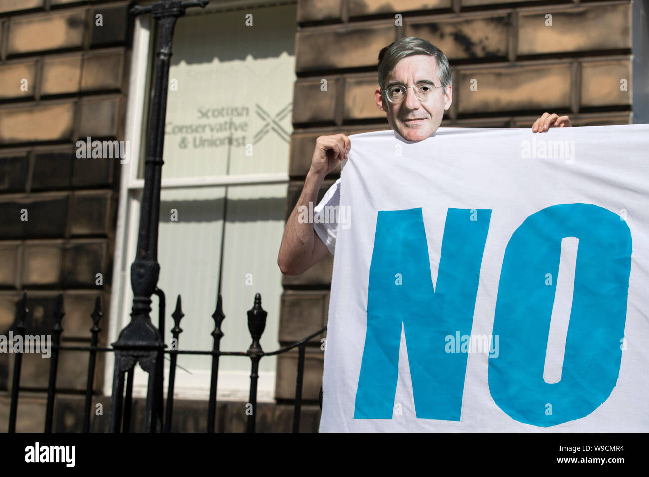 One of the young activists from Our Future, Our Choice protests outside the Scottish Conservative's HQ in Edinburgh to warn that a no-deal Brexit threatens the future of the Union. Stock Photo