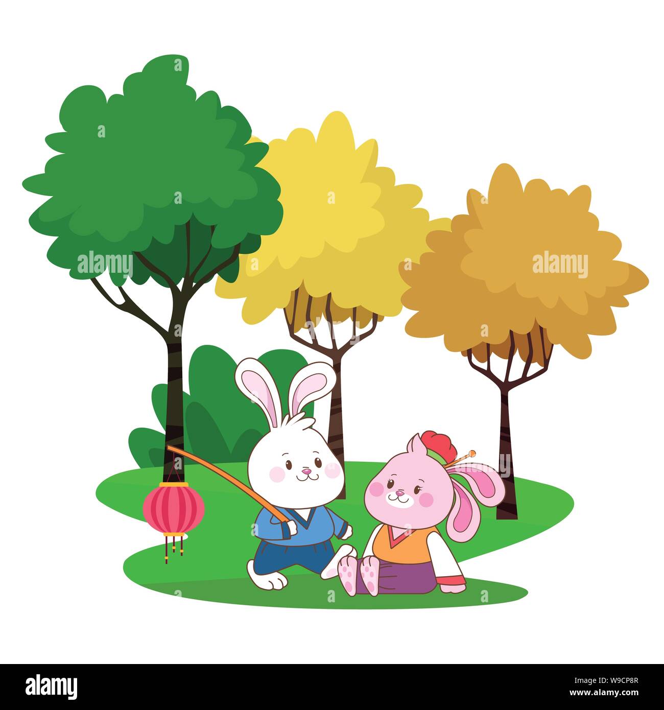 Rabbits In Mid Autumn Festival Cartoons Stock Vector Image Art Alamy