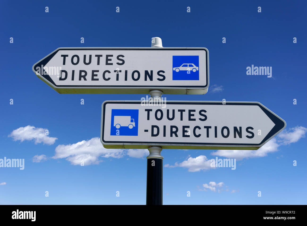 French 'Toutes Directions' double signpost. Stock Photo