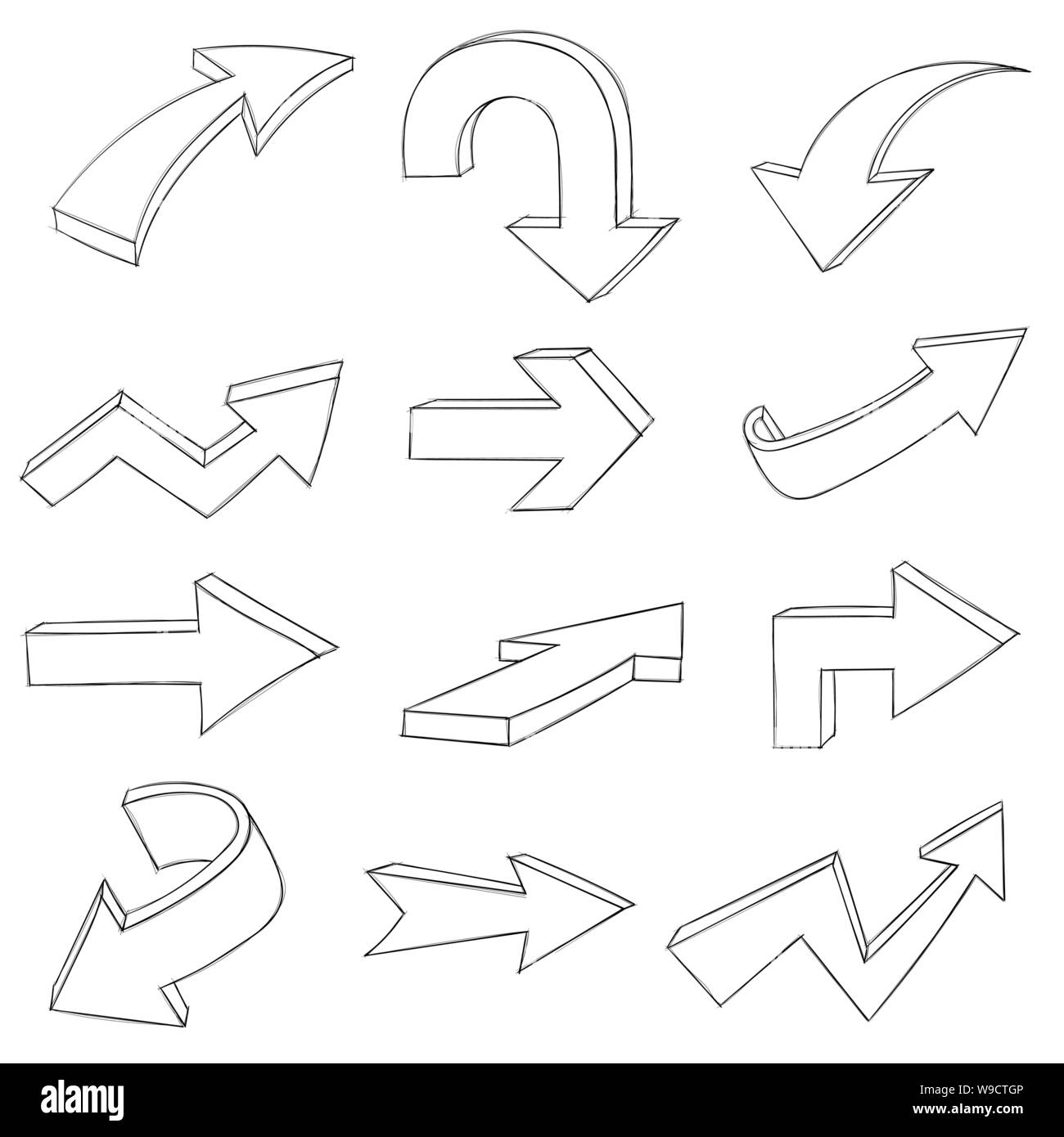 Arrows. Collection of hand drawn arrow signs Stock Vector