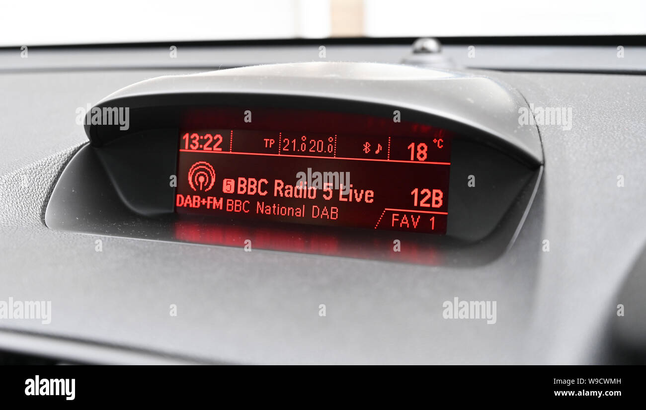 BBC Radio 5 Live on a car DAB radio system Stock Photo