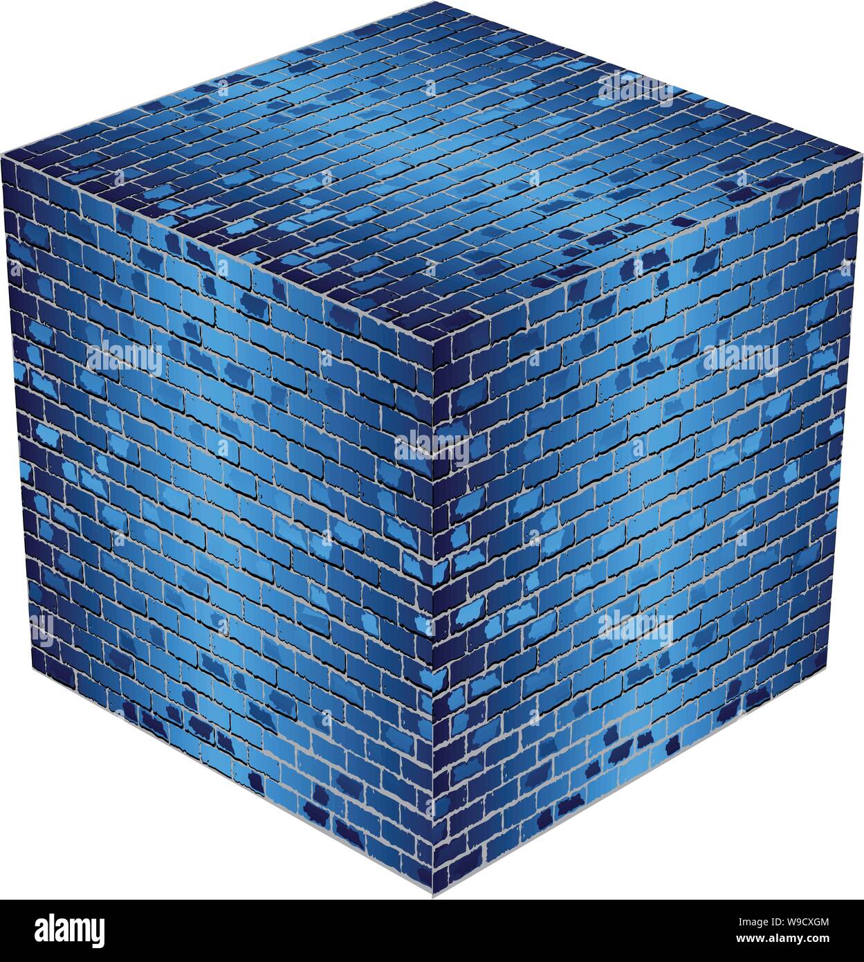A cube made of blue bricks - Illustration,  Azure abstract vector illustration Stock Vector