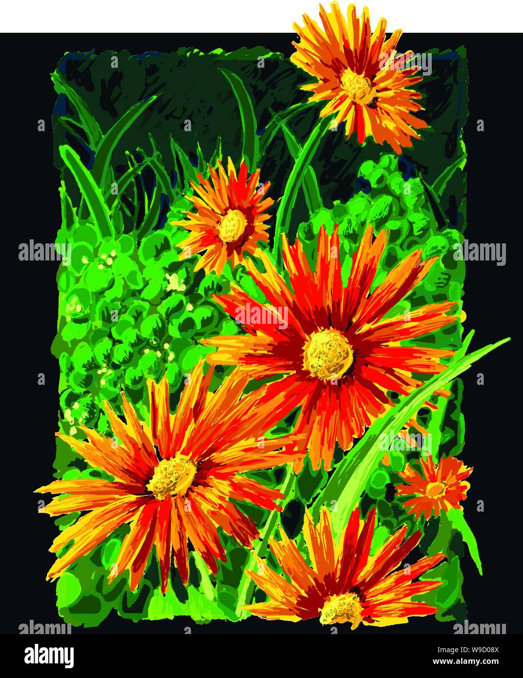 flowers growing out in the wild surrounded by clover & other wild plant life Stock Vector