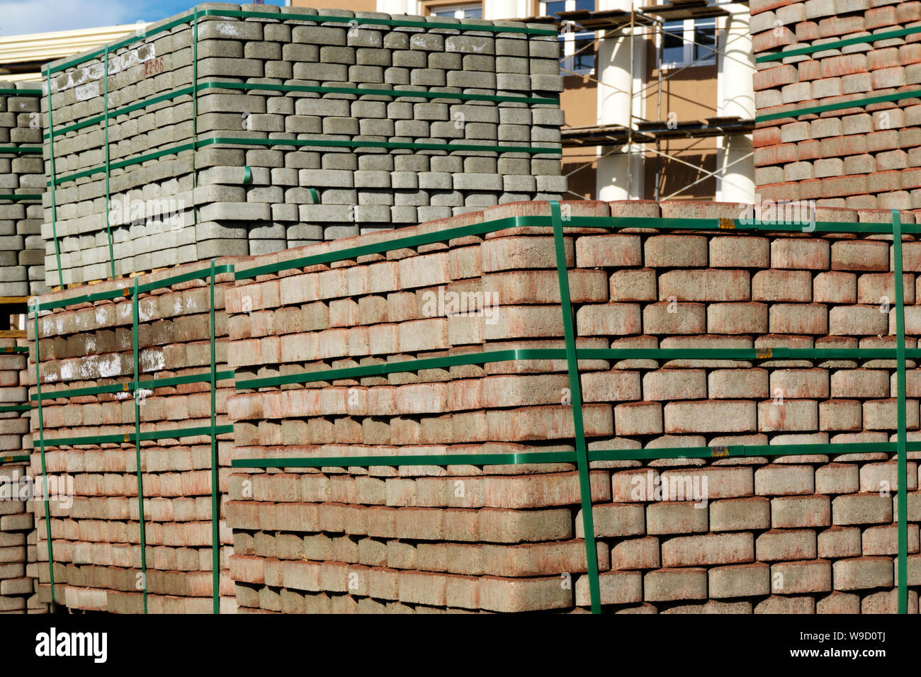 new paving slabs packed in stacks before laying Stock Photo - Alamy