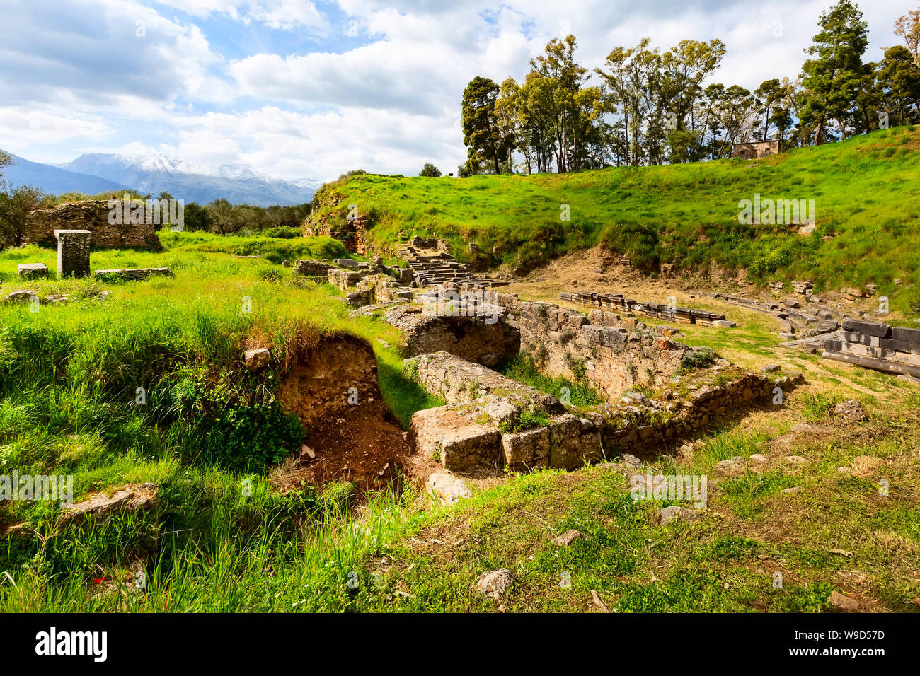 Sparta, Greece Ancient ruins remains in Peloponnese and snow mountain