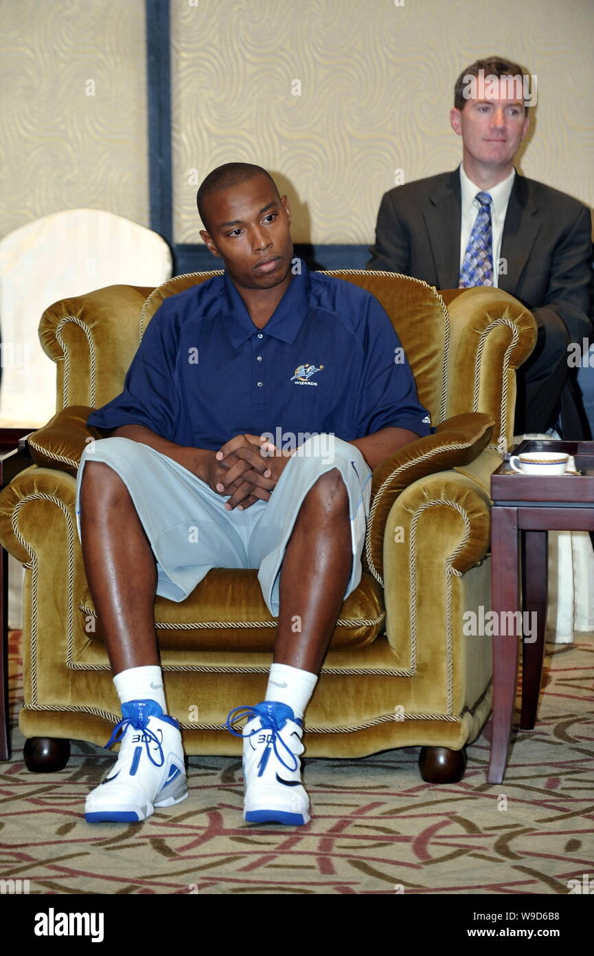 NBA player Caron Butler of the Washington Wizards, front, is seen during a press conference in Shanghai, China, Monday, 7 September 2009.   The Washin Stock Photo