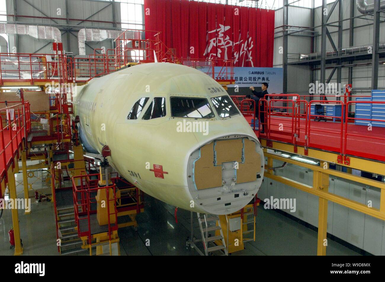 View of the shell of an Airbus A320 plane in the assembly plant of ...