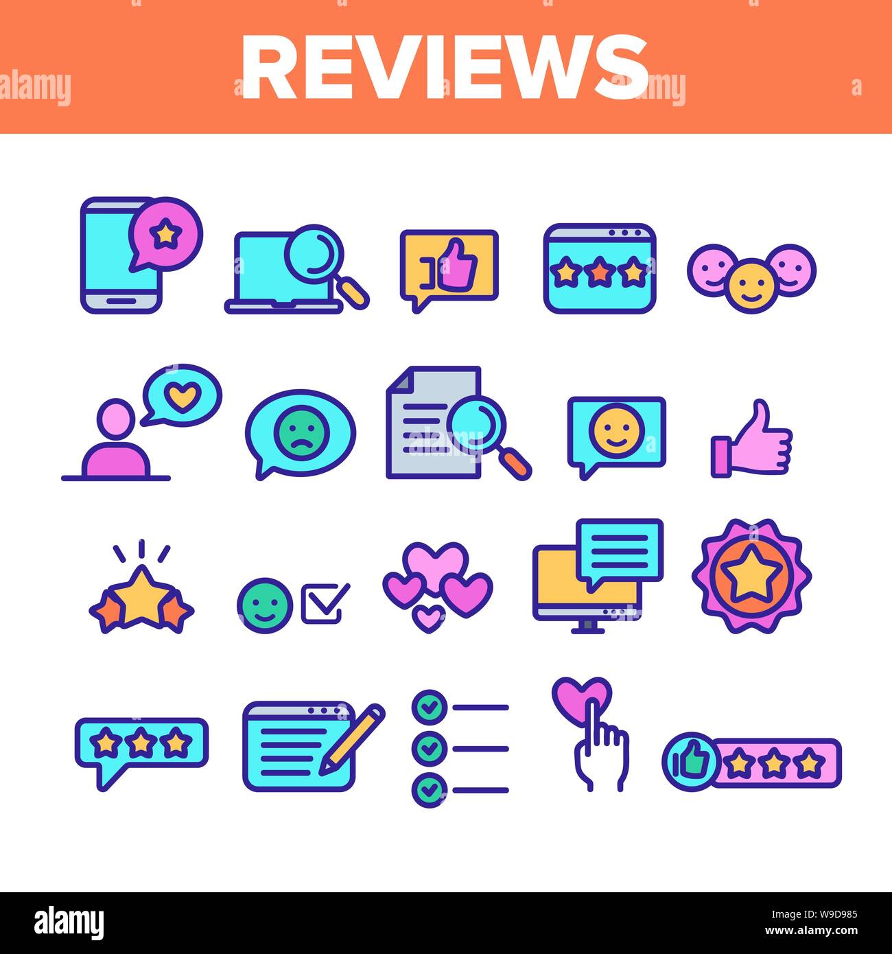 Color Reviews Thin Line Icons Set Vector Stock Vector Image & Art - Alamy