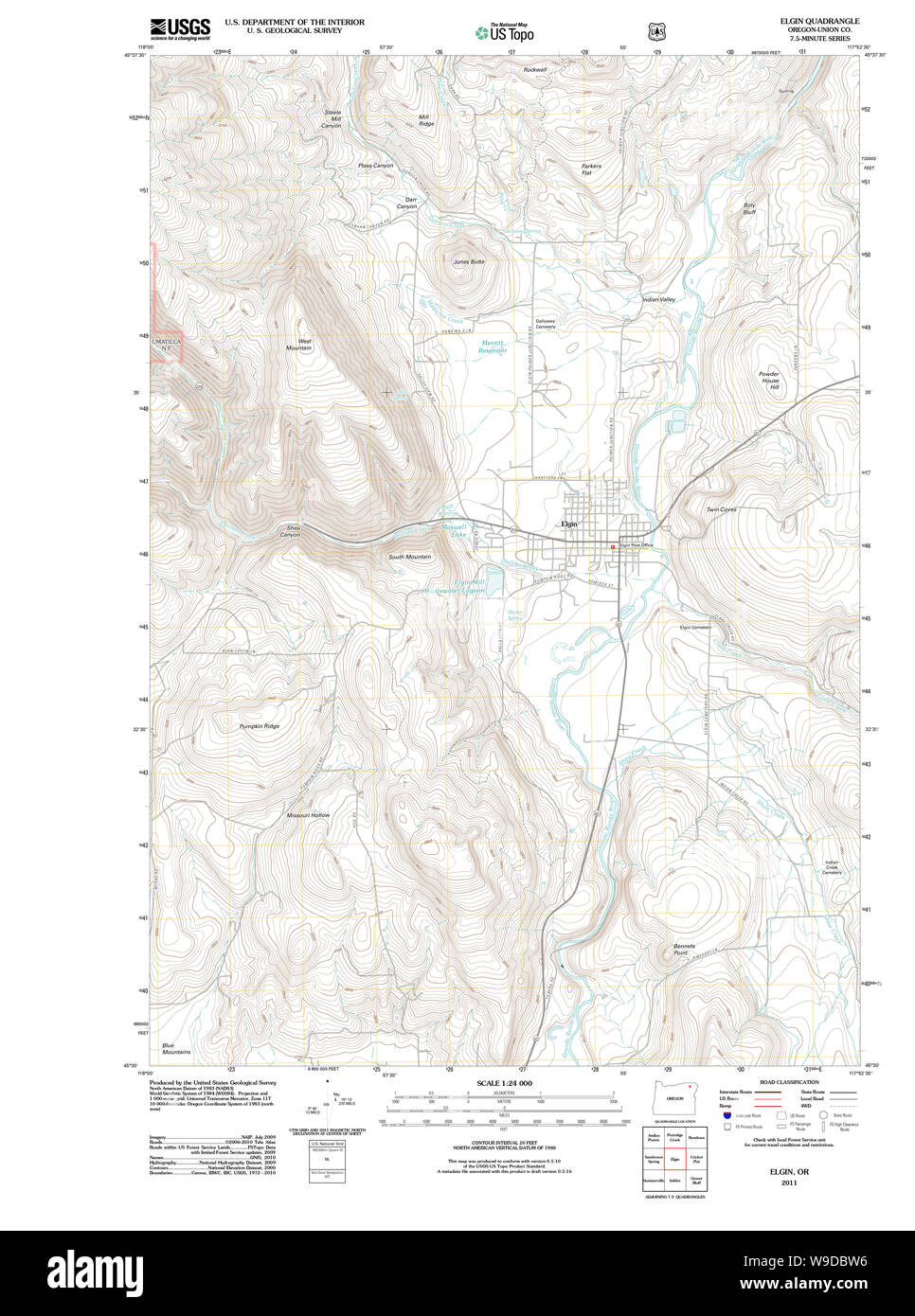 USGS Topo Map Oregon Elgin 20110824 TM Restoration Stock Photo