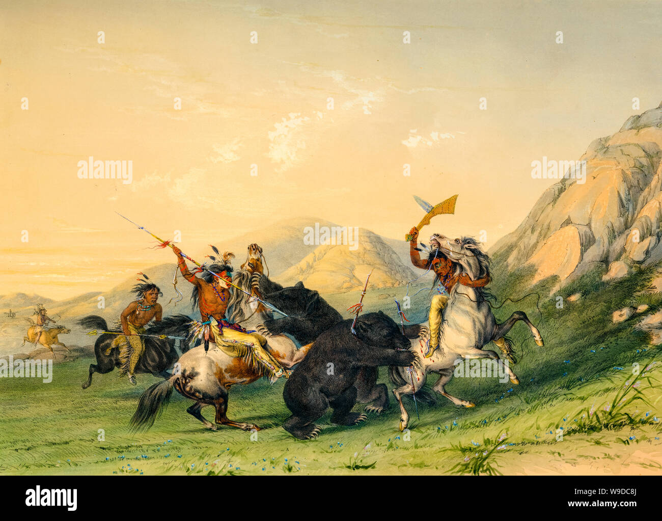 George Catlin, painting, Attacking the Grizzly Bear, 1844 Stock Photo