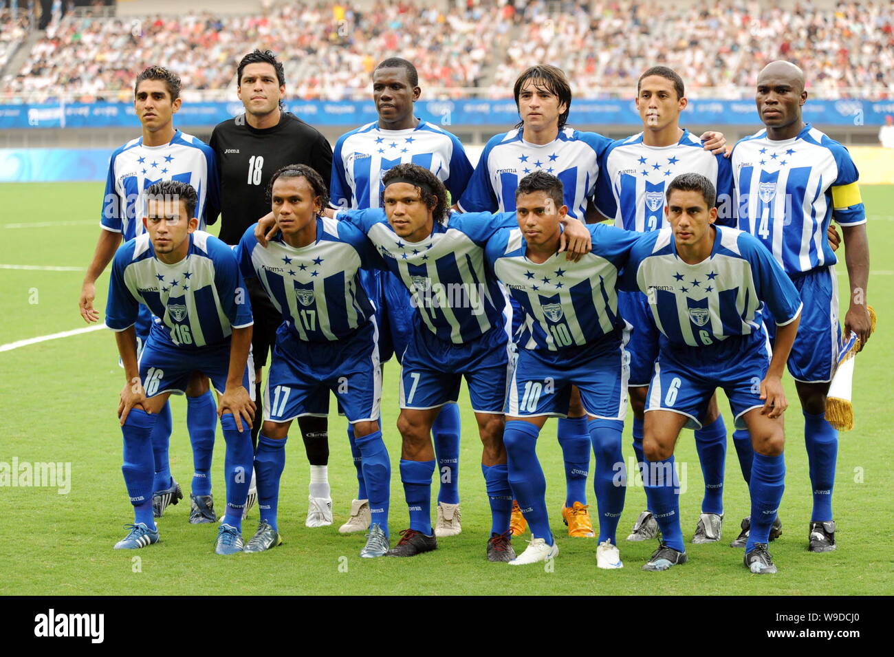 Members of the start squad of the Honduras National Men Soccer team pose before competing with South Koreas players at a Group D match of the Mens Soc Stock Photo