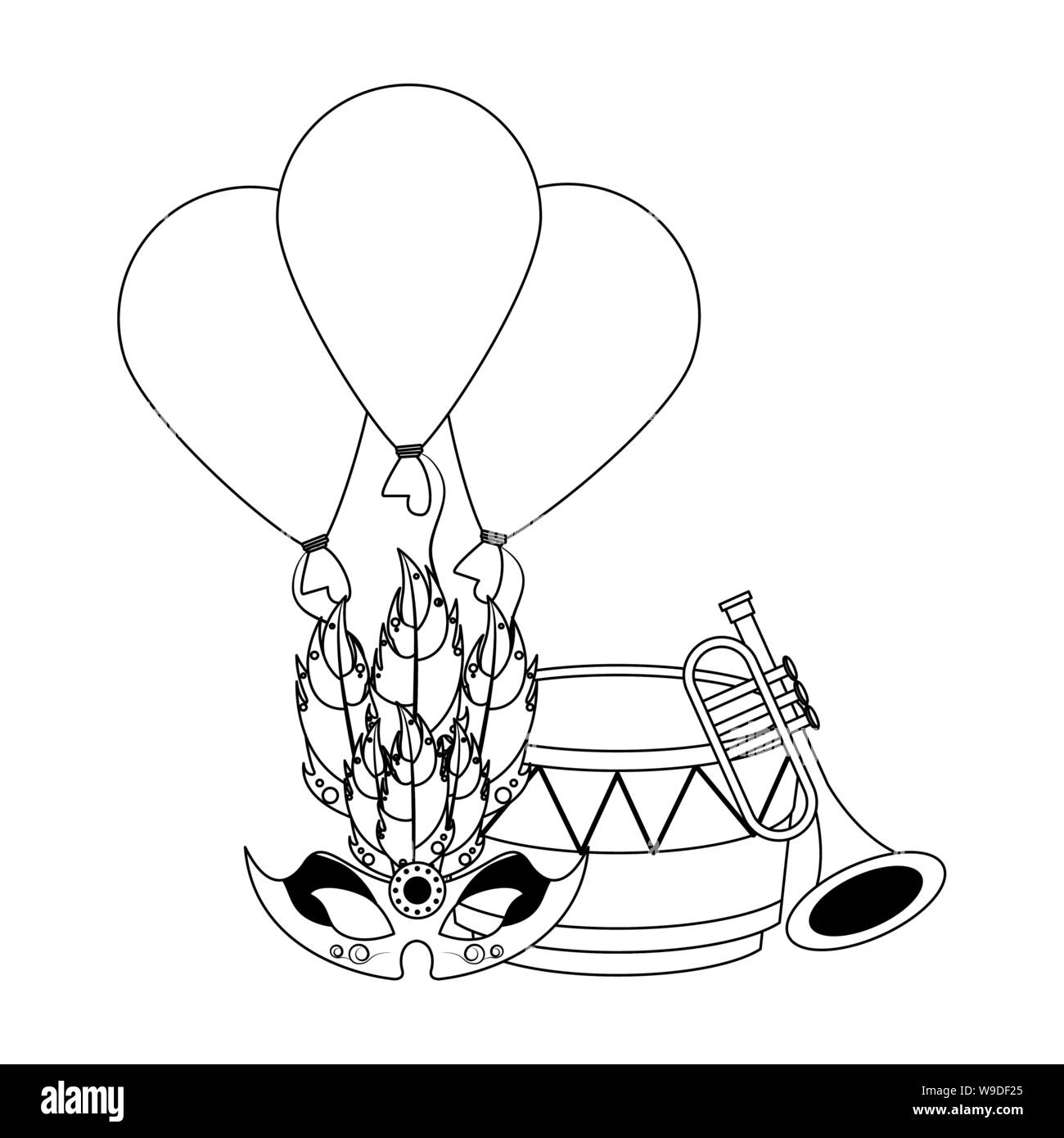 party festive celebration carnival cartoon in black and white Stock ...