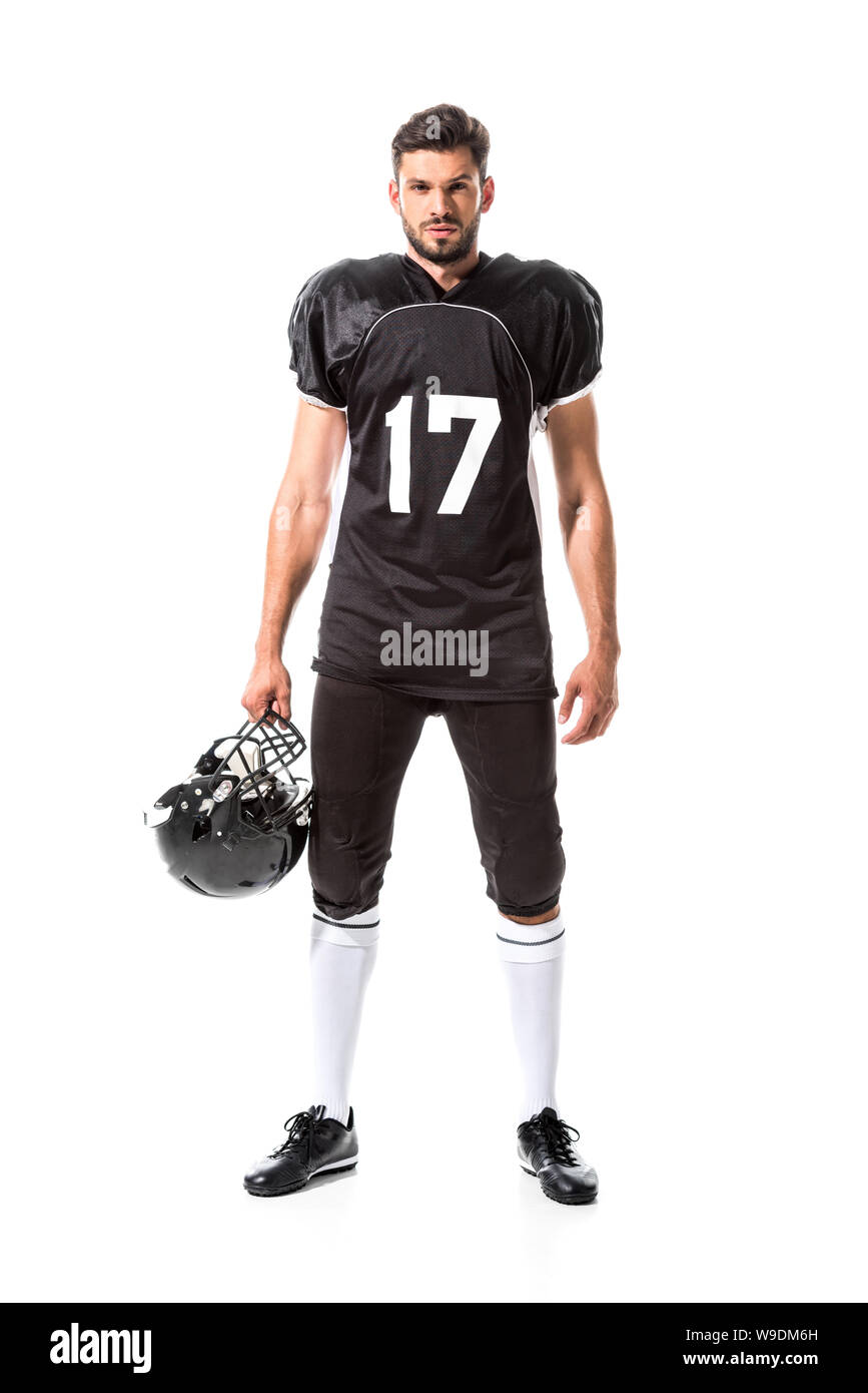 American Football player with ball Isolated On White Stock Photo