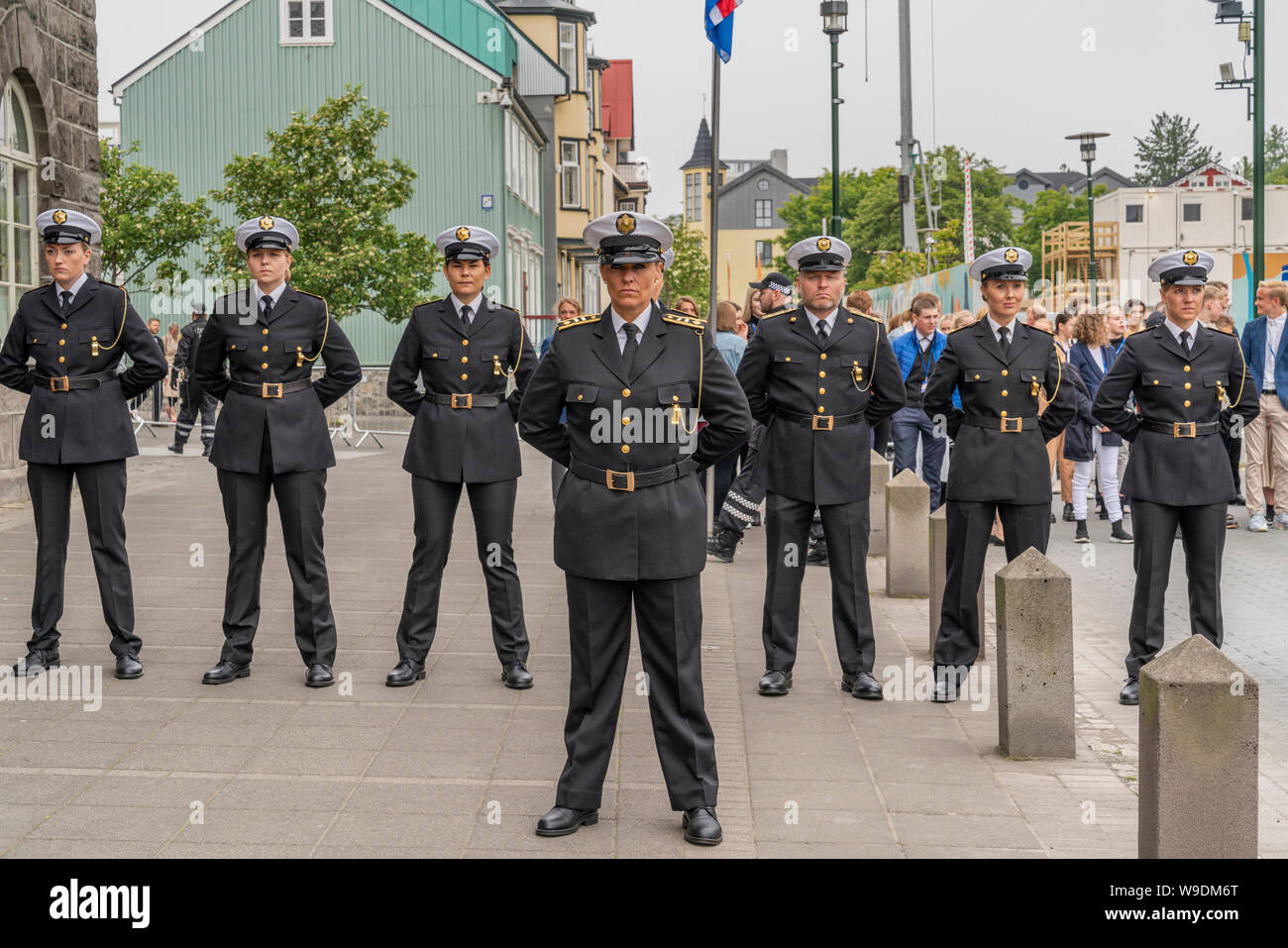 Icelandic police dressed in formal uniforms, during Iceland's Independence Day, Reykjavik, Iceland Stock Photo