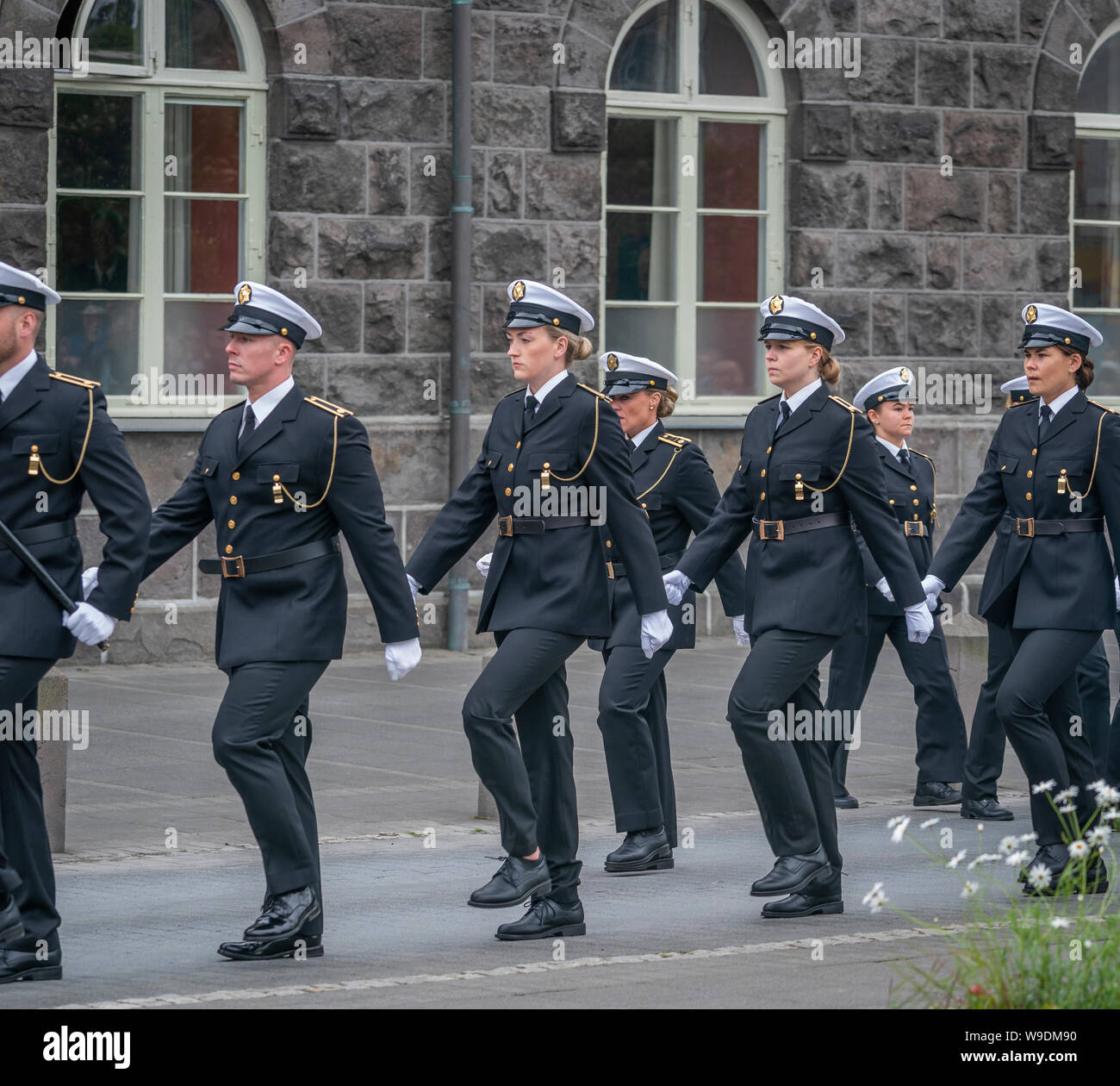 Icelandic police dressed in formal uniforms, during Iceland's Independence Day, Reykjavik, Iceland Stock Photo