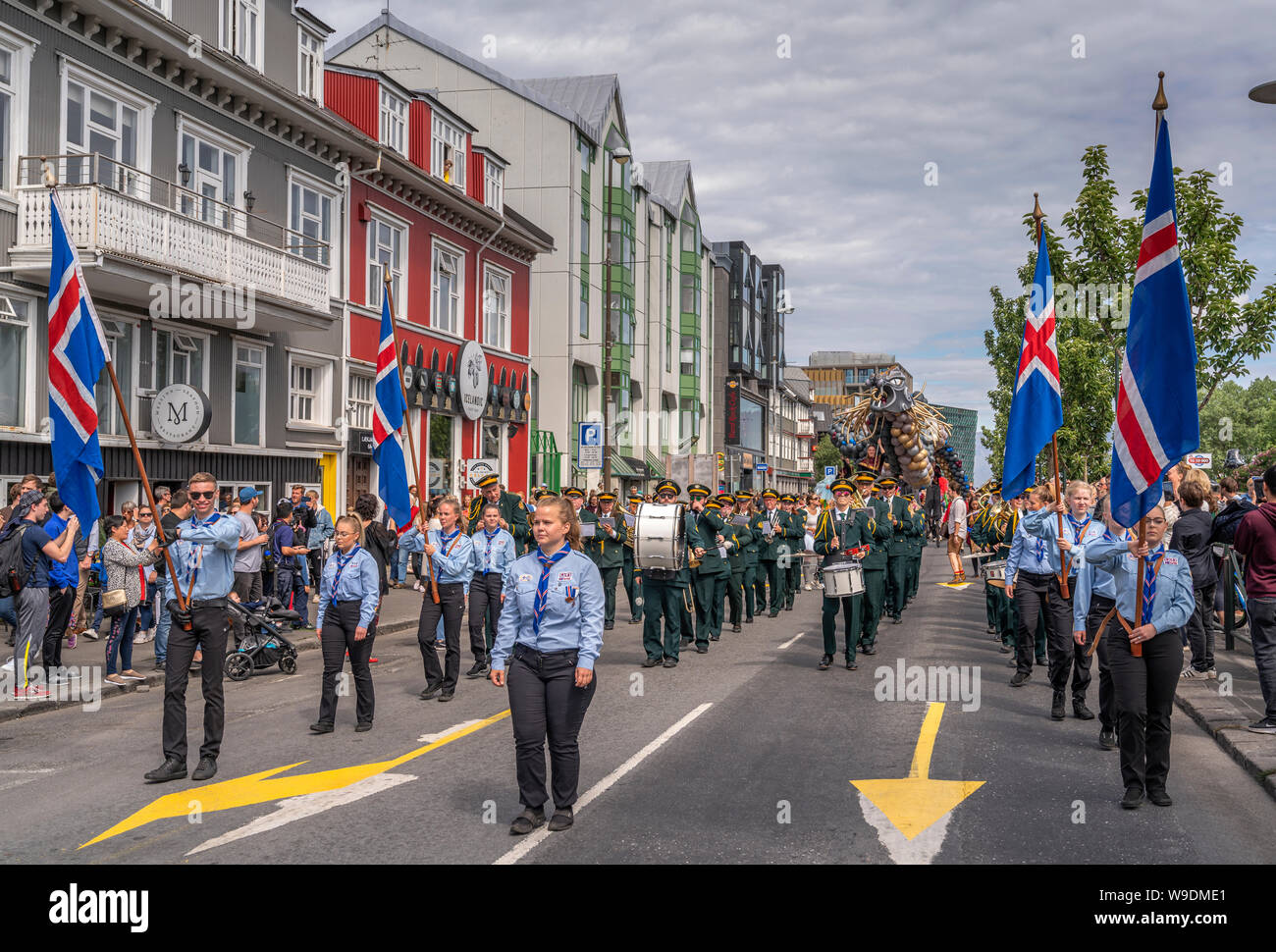 Iceland's Scouts taking part in the festivities of Independence day, June 17, Reykjavik, Iceland Stock Photo