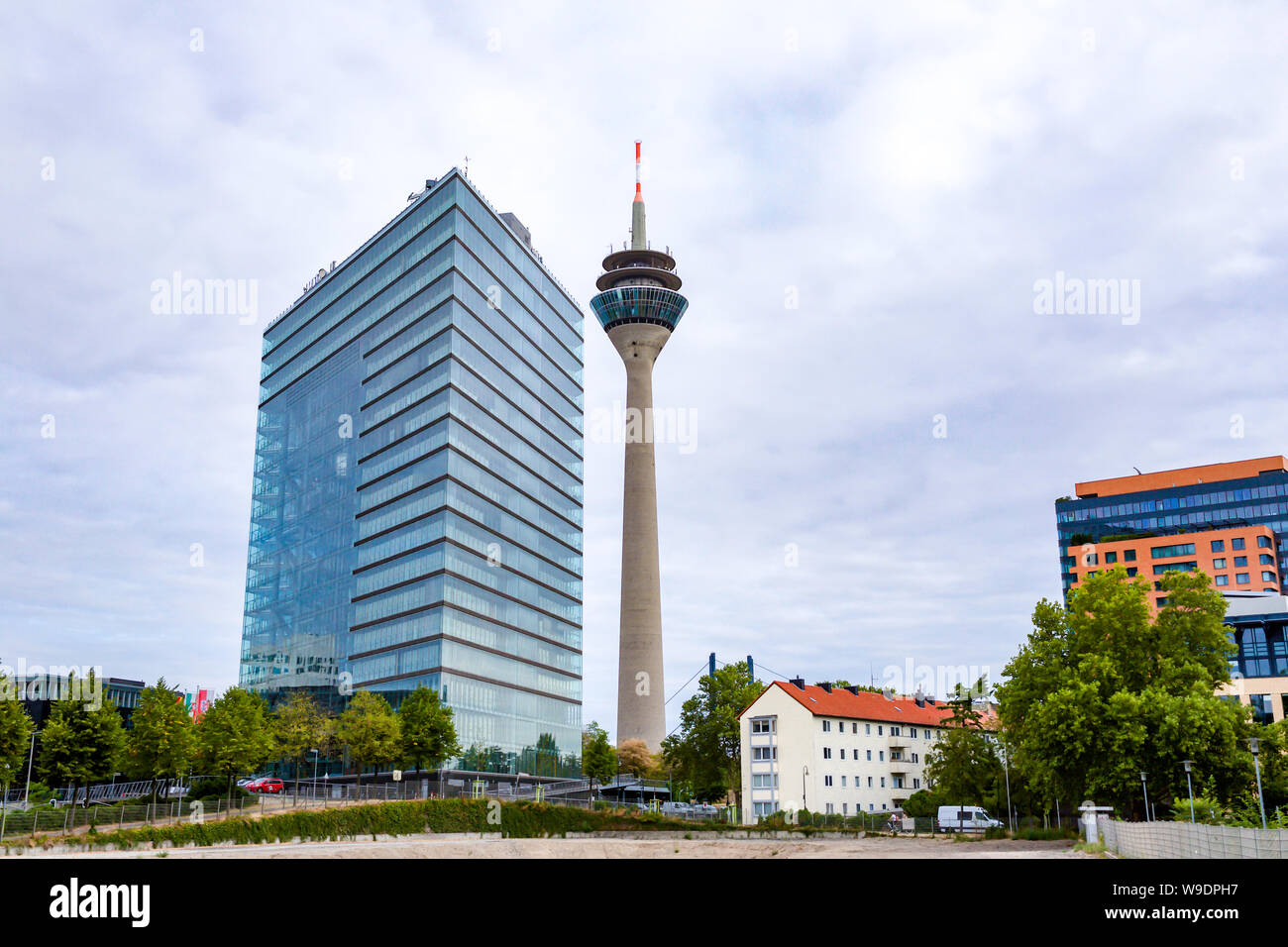 Tower Rheinturm and Stadttor in Duesseldorf - Germany Stock Photo