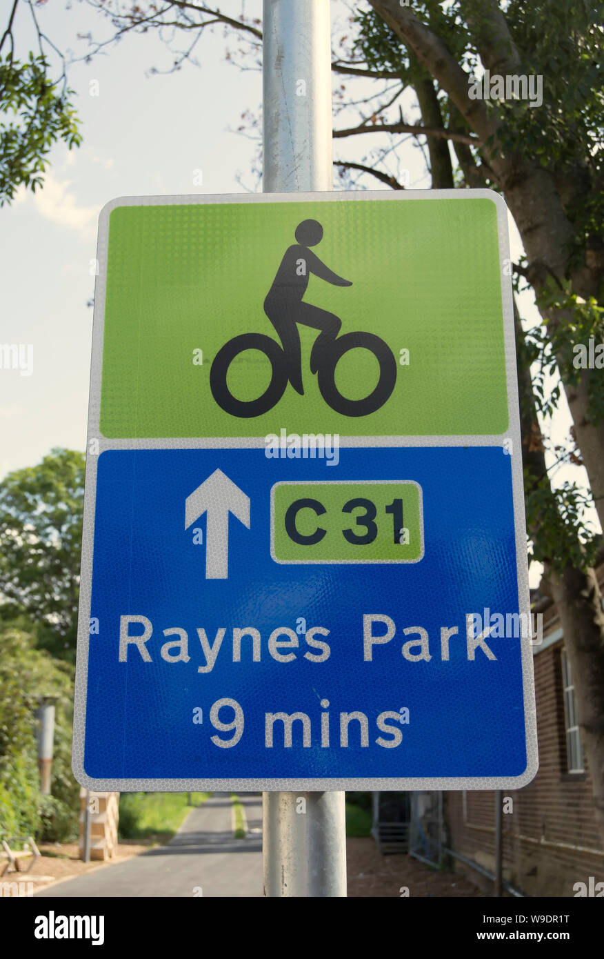 sign marking london cycleway number 31, linking kingston upon thames and raynes park, southwest london, england Stock Photo
