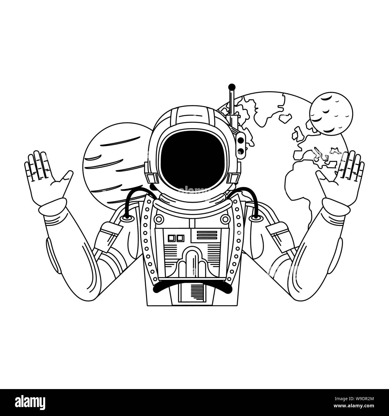 universe space galaxy astronomy cartoon in black and white Stock Vector ...