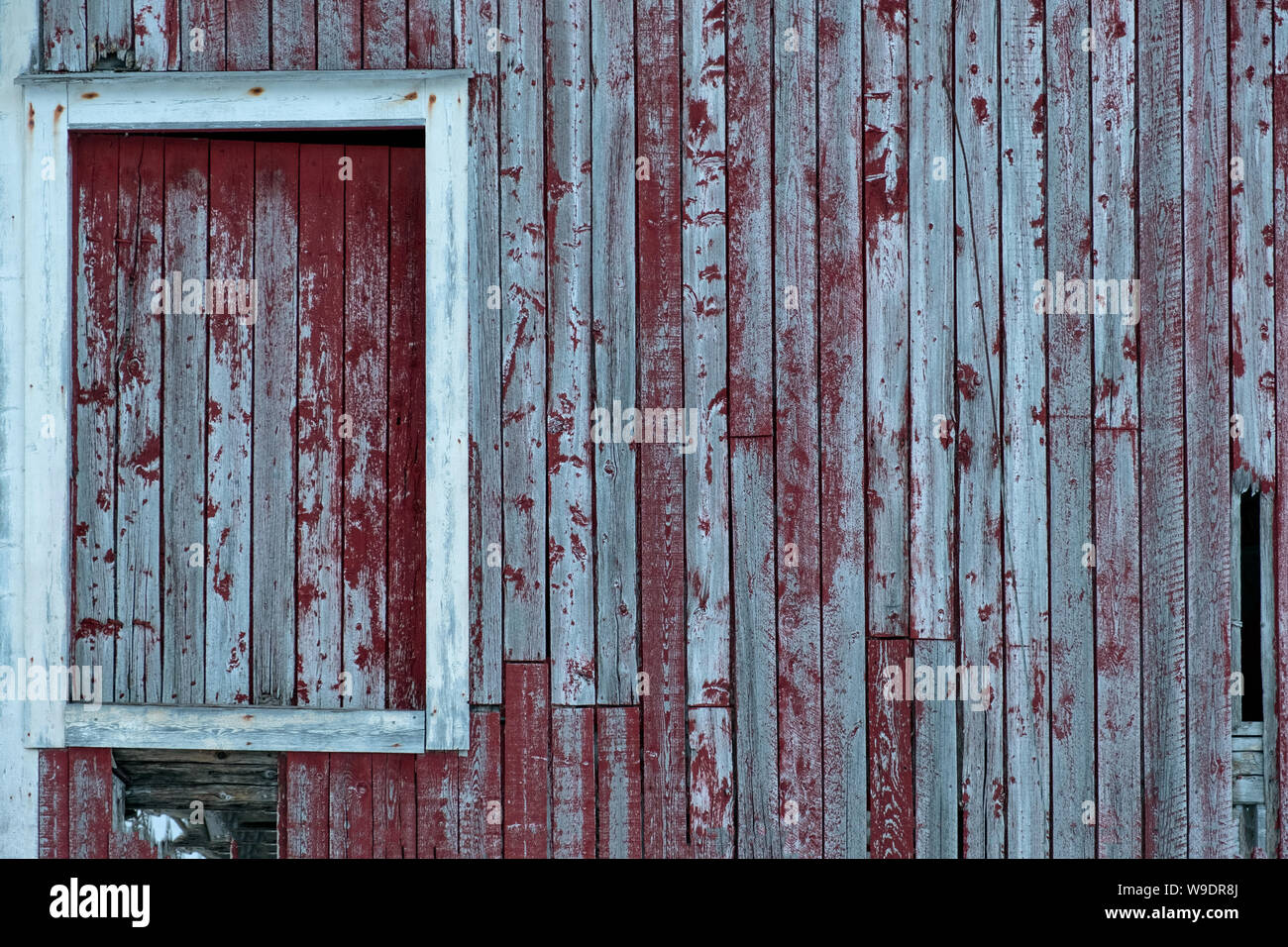 Weathered red wooden wall with window background Stock Photo - Alamy