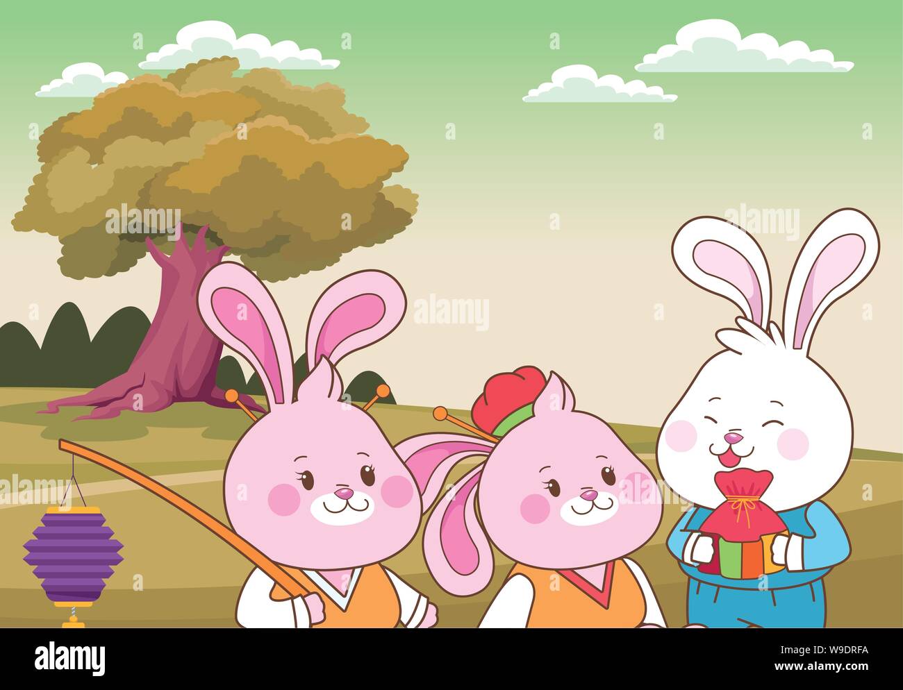 Rabbits celebrating mid autumn festival cartoons Stock Vector Image ...
