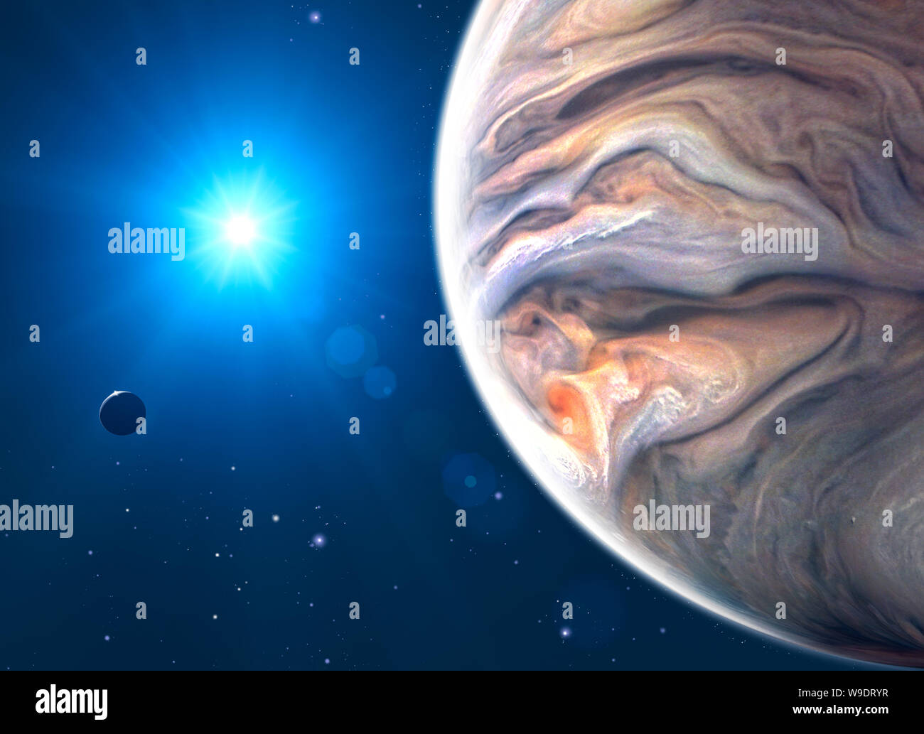 Satellite View Of Planets Jupiter And Moon, Satellite View Of The Planet And Sun. View Of A Satellite  Orbiting The Planet. 3D Render Stock Photo - Alamy