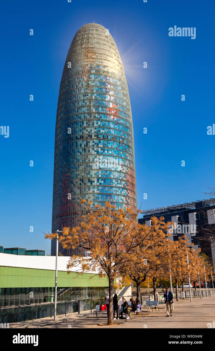 Barcelona City, Glorias square area, Agbar tower Stock Photo - Alamy