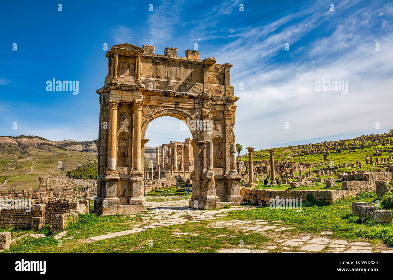 Algeria, Djemila City, Roman ruins of Djemila City, UNESCO, W.H. ,, Caracalla Arch, Djemilla Forum Stock Photo