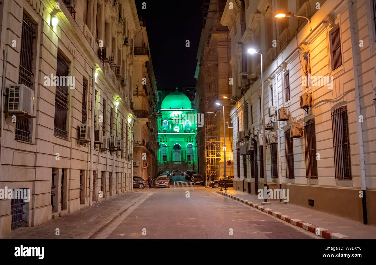 Algeria, Algiers, Downtown Street, Abdelhamid Ibn Badis Mosque Stock Photo