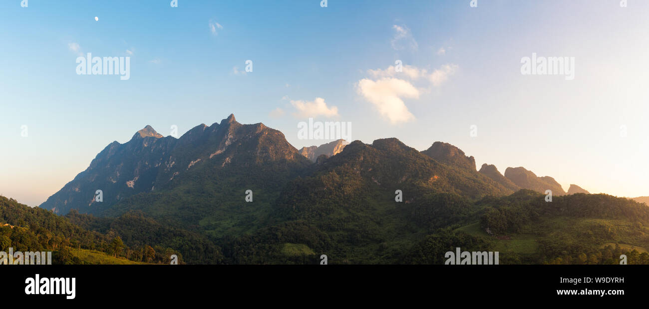 Panorama view of Doi Luang Chiang Dao mountain during sunset,The famous mountain for tourist to visit in Chiang Mai,Thailand. Stock Photo
