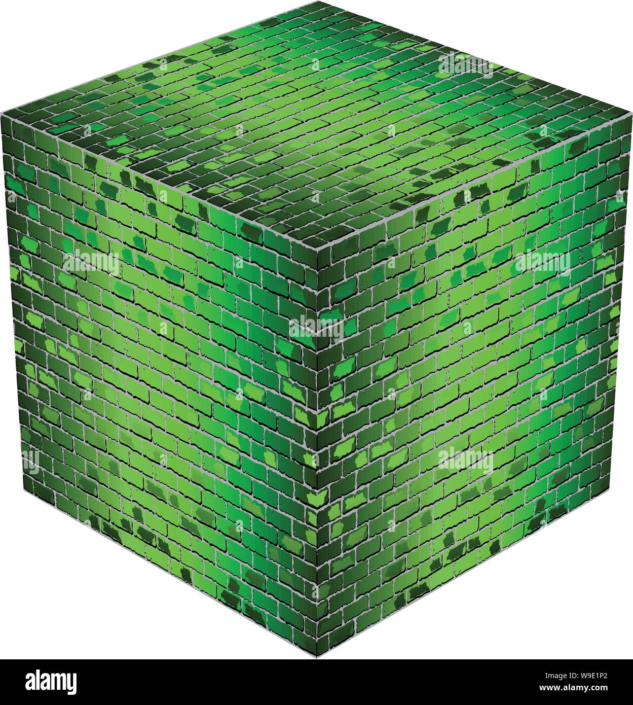 A cube made of green bricks - Illustration,  Green abstract vector illustration Stock Vector