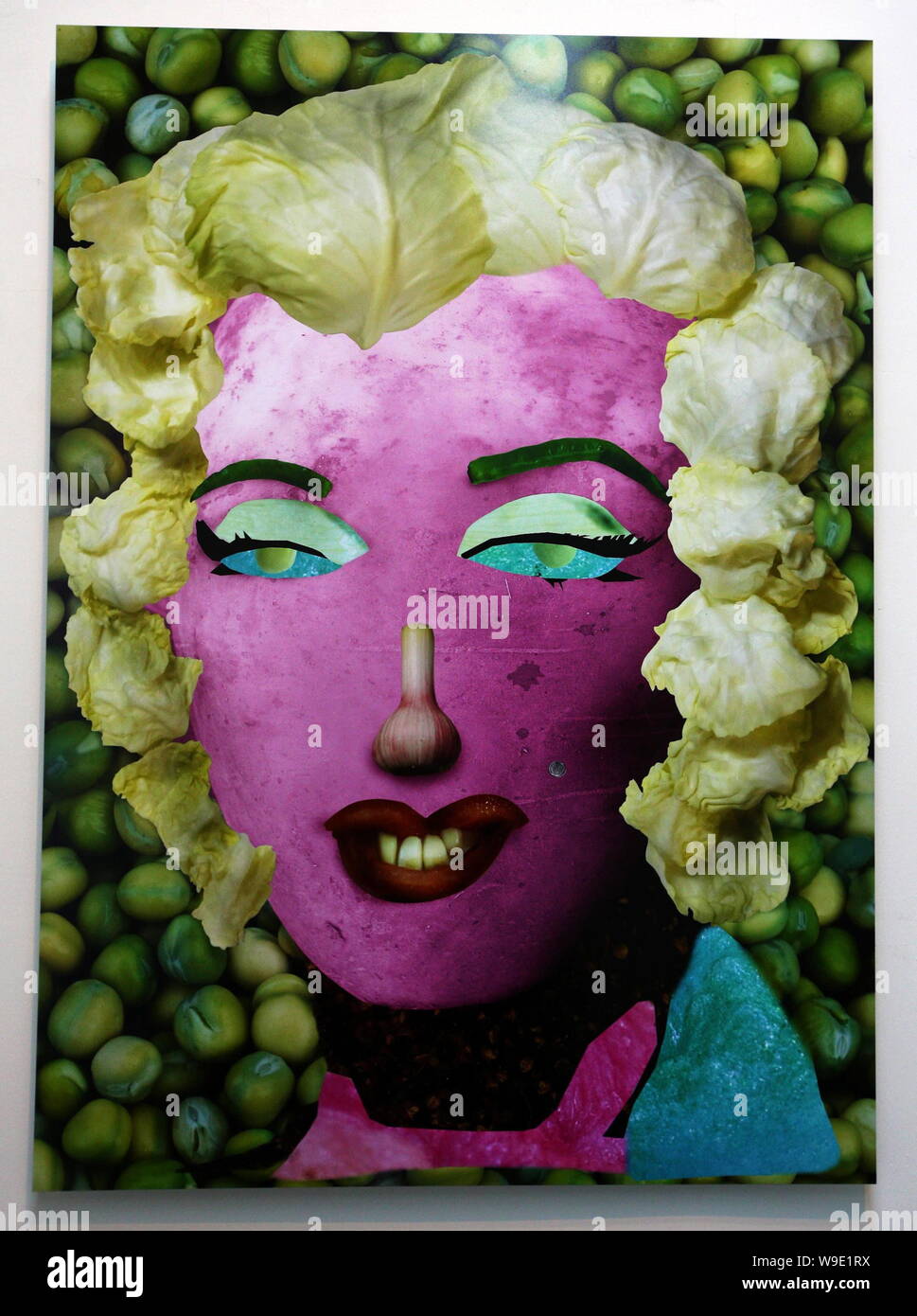 A vegetable-made replica of the famous painting Marilyn Monroe by Andy Warhol is seen during The Vegetable Museum, an exhibition of Chinese artist Ju Stock Photo