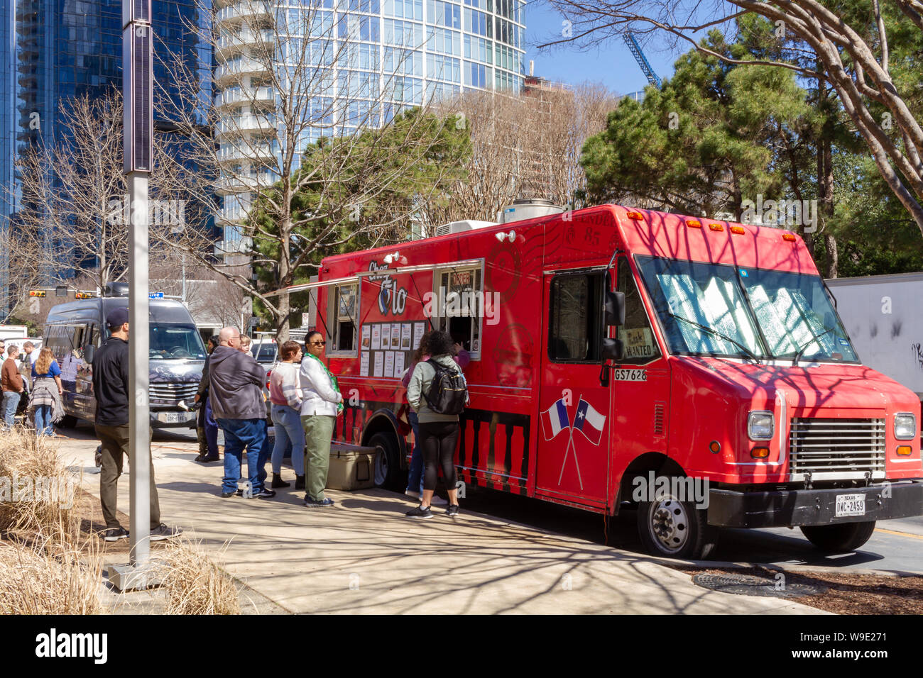 Dallas, Texas - United States - March 16, 2019: Klyde Warren Park Food Trucks in a saturday. Stock Photo
