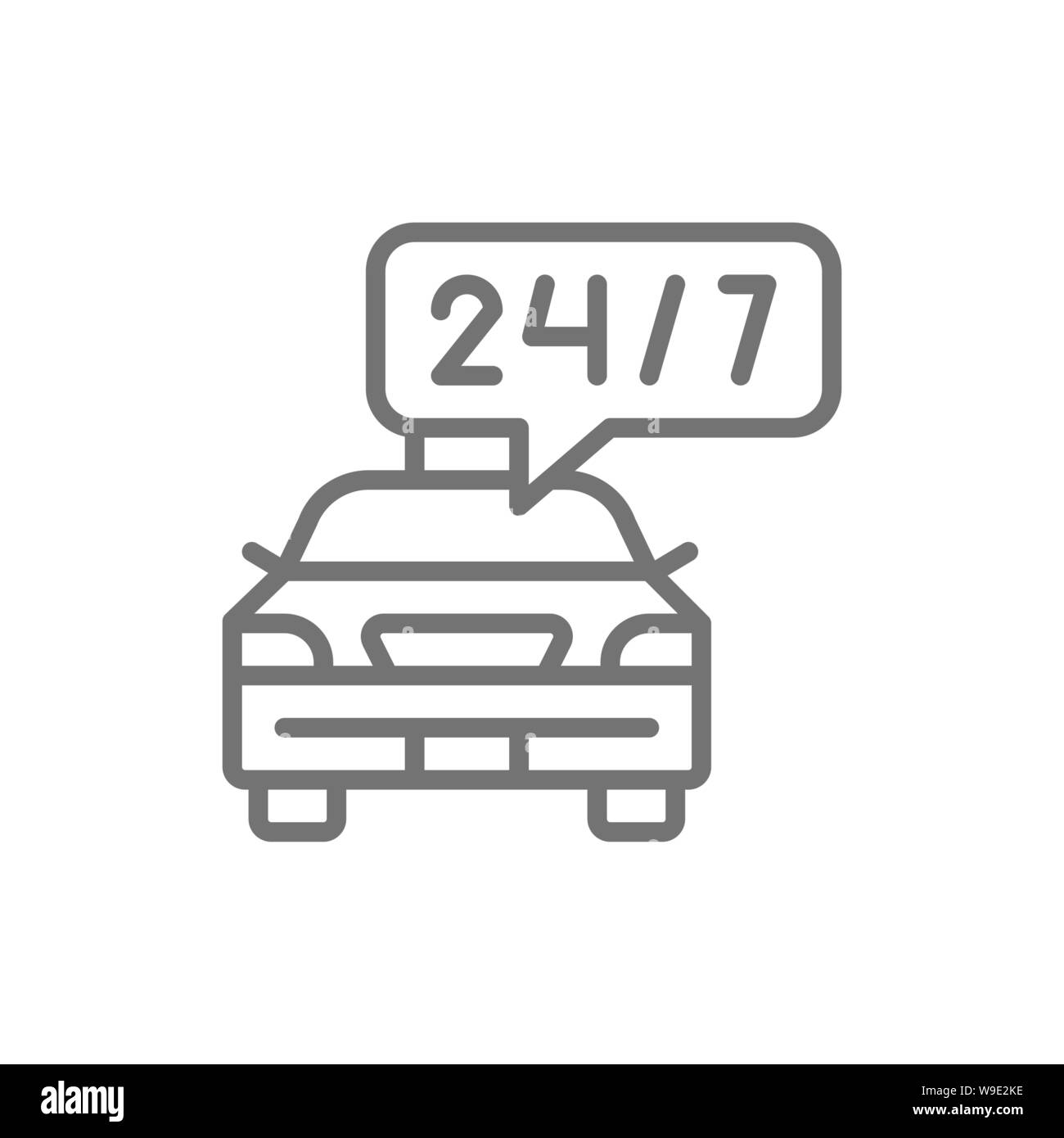 Roundtheclock taxi service, car deadline, schedule ride line icon