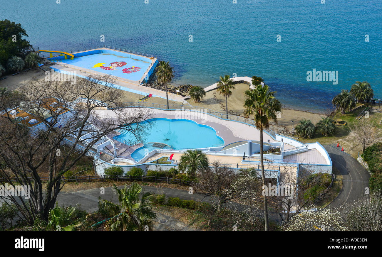 Matsusaka, Japan - Mar 18, 2018. Outdoor swimming pool of a luxury ...