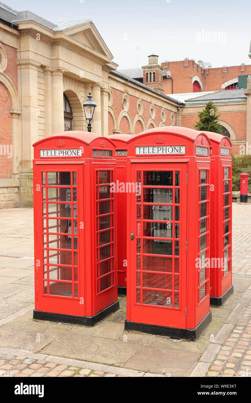 Bolton red telephone boxes. North West England, UK Stock Photo Alamy