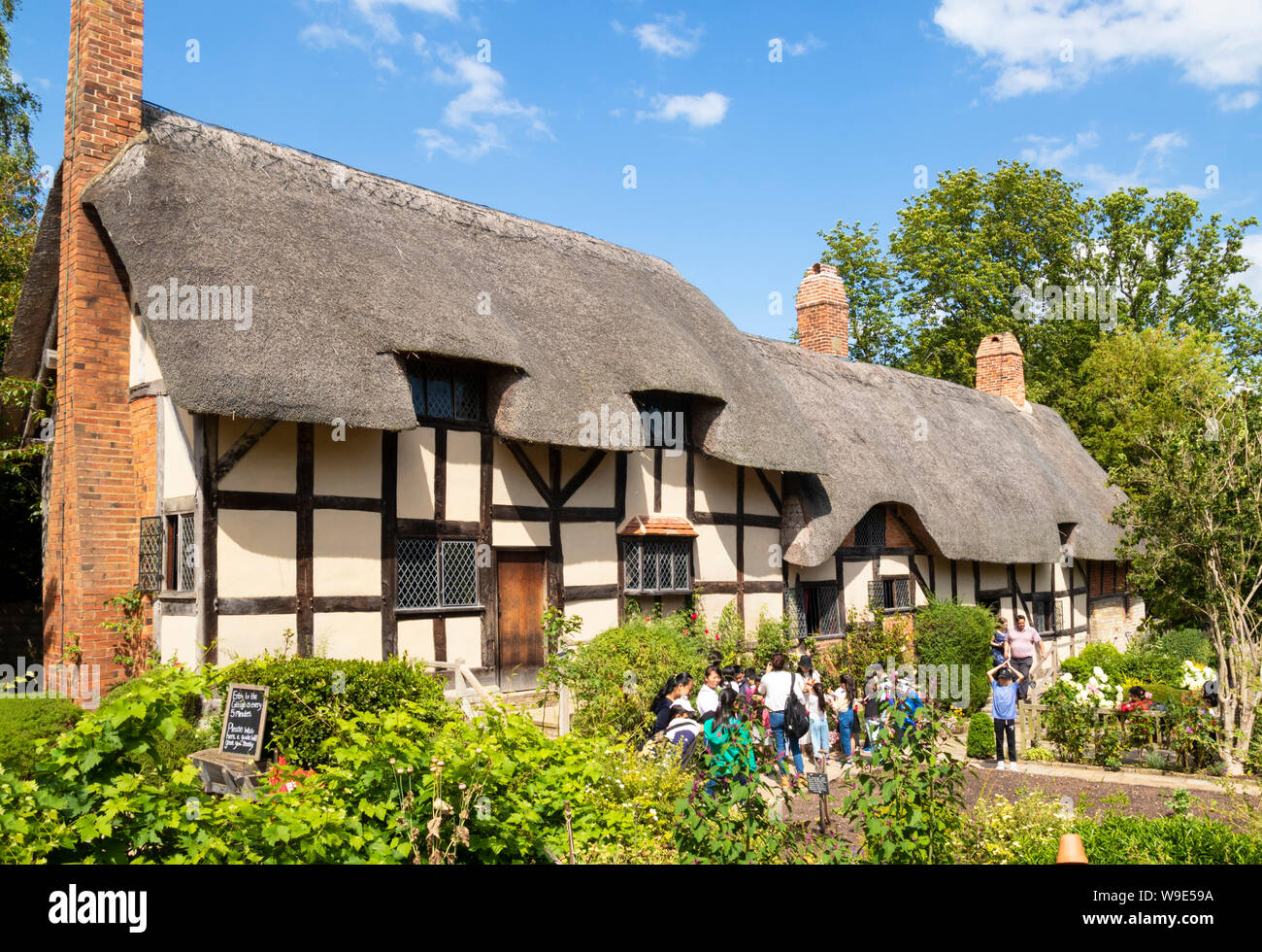 Anne Hathaway cottage is a thatched cottage in an english cottage garden Shottery near Stratford upon Avon Warwickshire England UK GB Europe Stock Photo