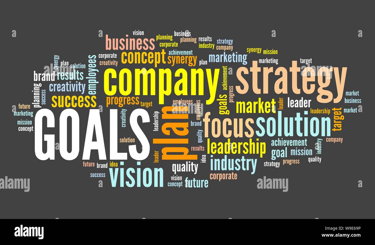 Goals in business - company strategy word cloud sign Stock Photo - Alamy