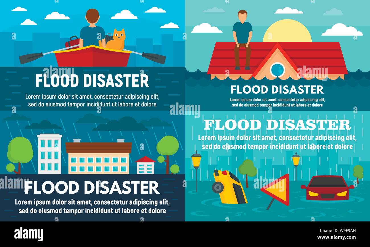 Flood banner set. Flat illustration of flood vector banner set for web design Stock Vector