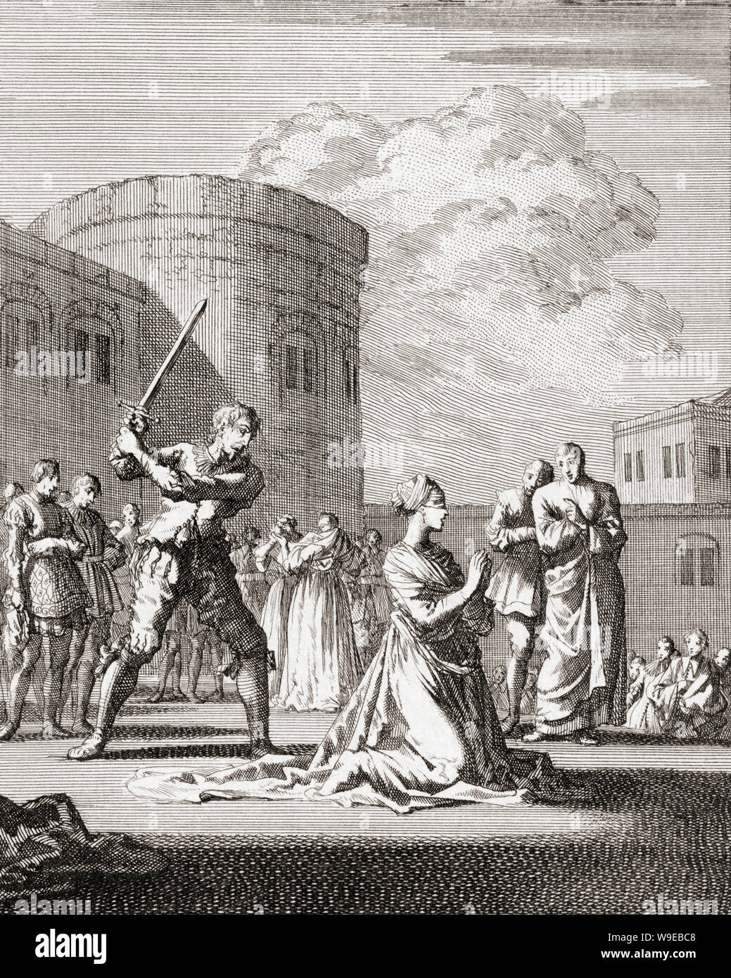 The execution of Anne Boleyn, Queen of England, wife of King Henry VIII, on May 19, 1536.  After a work by Jan Luyken. Stock Photo