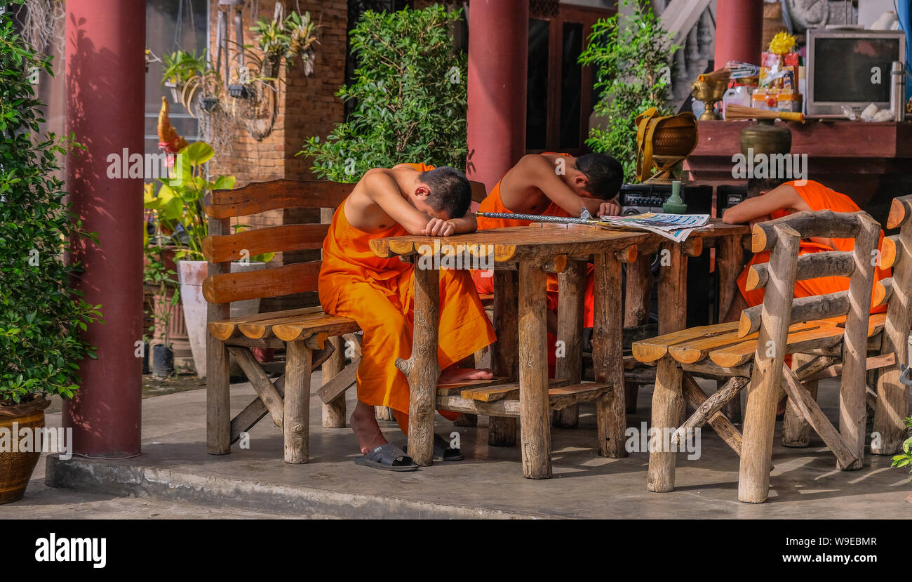 Chiang Mai, Thailand December 30, 2017 Three young Buddhist monks