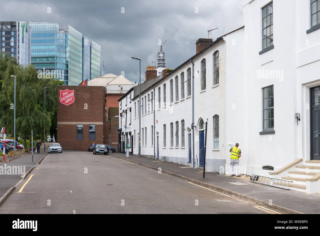 Row of workshops in Bath Street in the historic Gun Quarter in Aston, Birmingham which have been converted into houses and apartments Stock Photo