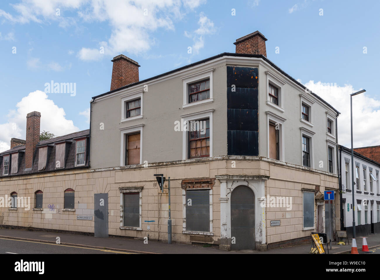 Old boarded up pub on the corner of Princip Street and Lower Loveday