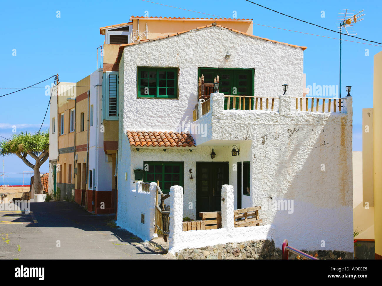 Beautiful white house in Taganana small village in Tenerife Island, Spain. Tourism in Tenerife. Stock Photo