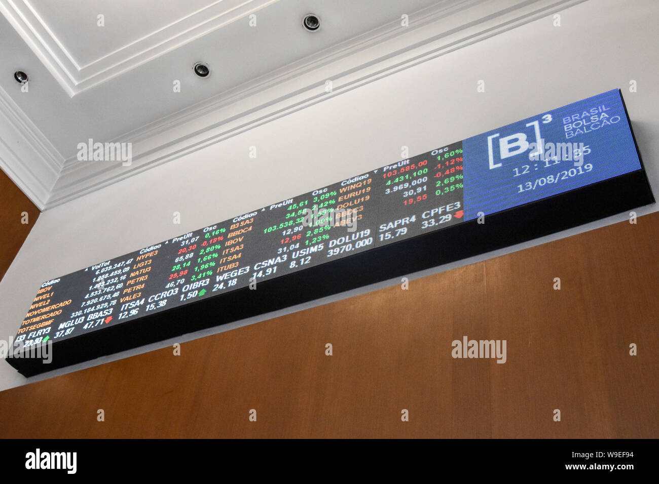 SÃO PAULO, SP - 13.08.2019: IBOVESPA OPERA COM GANHOS - The Ibovespa, the main performance indicator of stocks traded on the São Paulo Stock Exchange, (B3) operates with gains on Tuesday (13). (Photo: Roberto Casimiro/Fotoarena) Stock Photo
