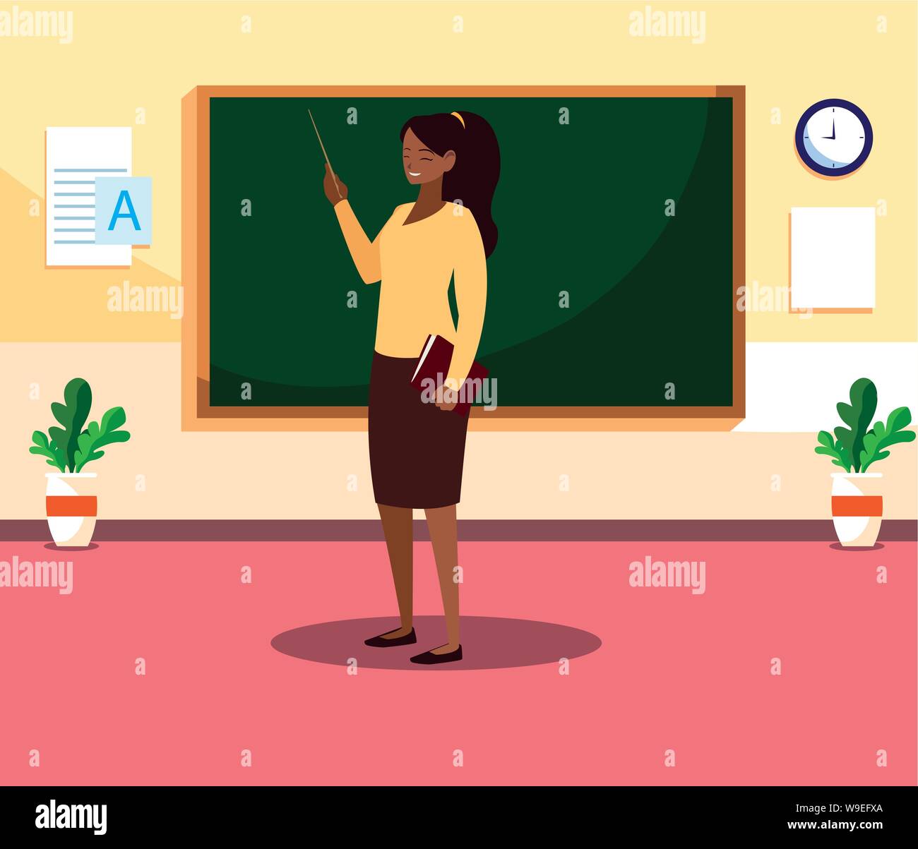 black female teacher with textbook in classroom vector illustration ...