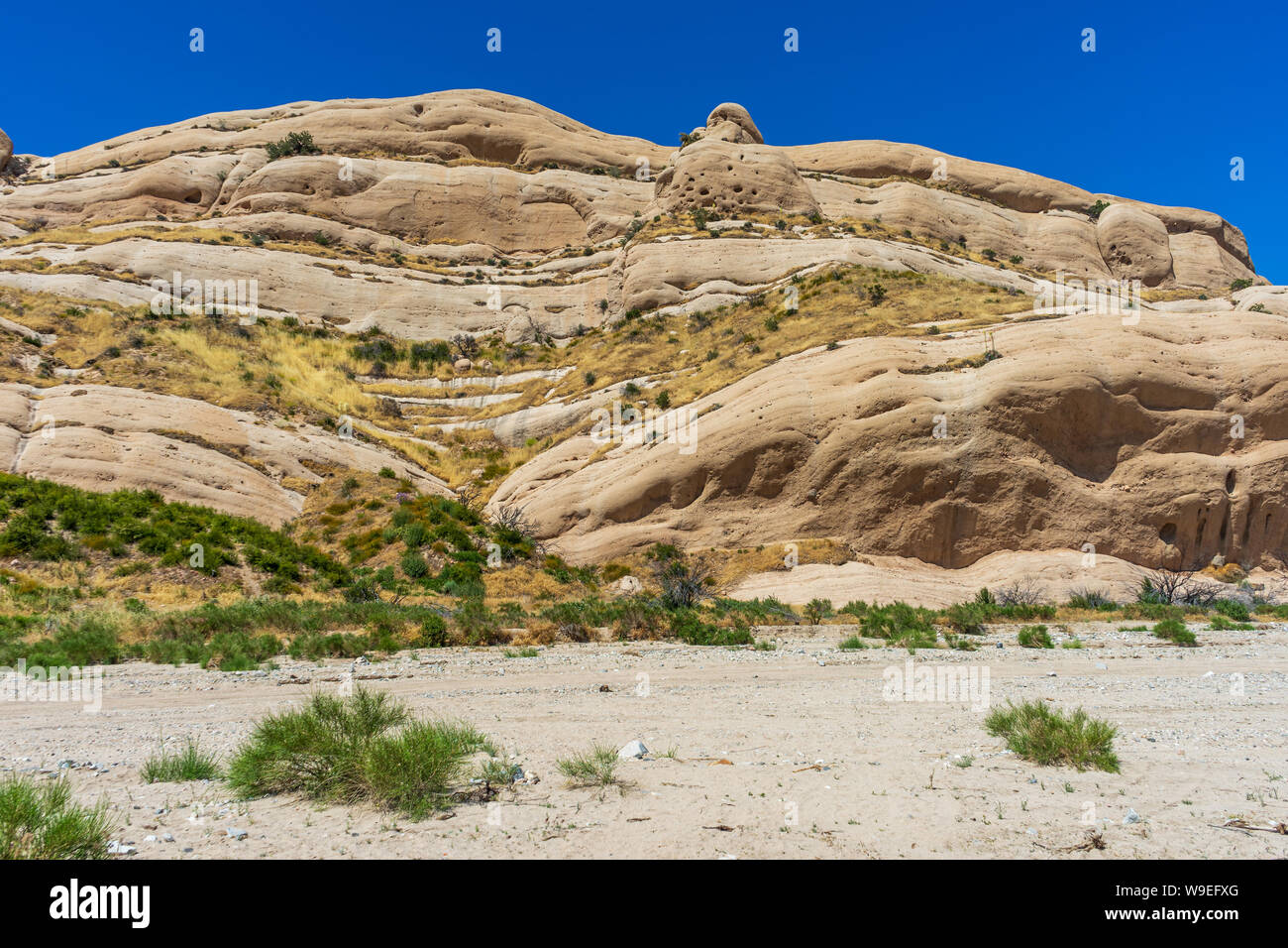 Sandstone formation at Mormon Rocks in Southern California on the San Andreas Fault Stock Photo