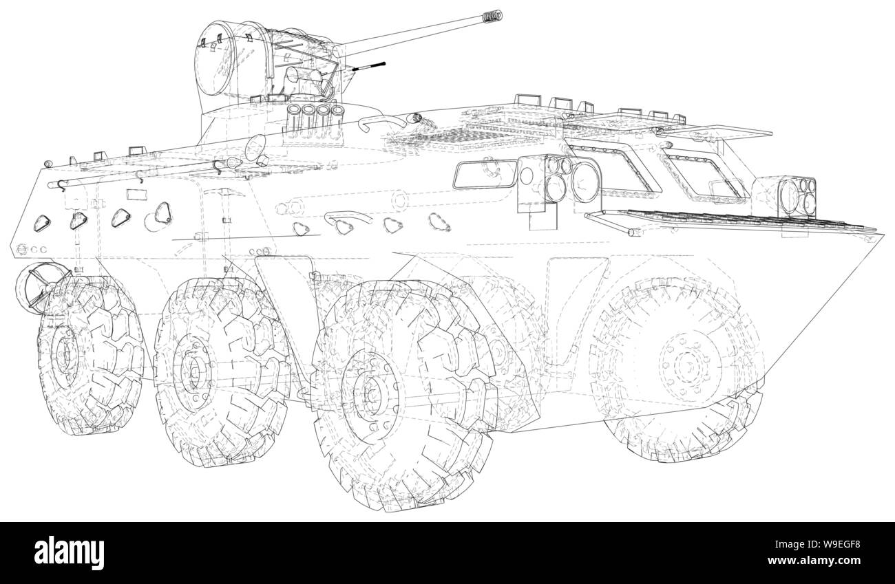 Military machine technical wire-frame. EPS10 format. Vector created of 3d Stock Vector